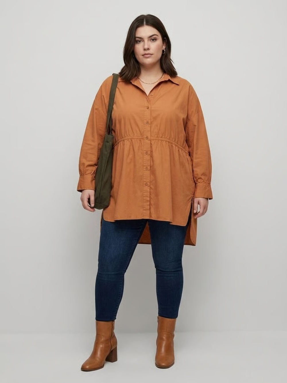 ZARA | Rust Orange High-Low Oversized Button Down Shirt Sz XXL
